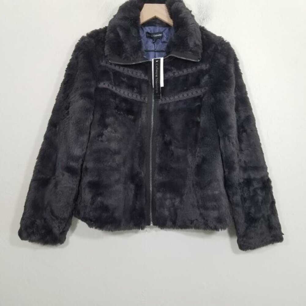 NWT Catherine Malandrino Faux Fur Granite Zip Up Long Sleeve Jacket Size S